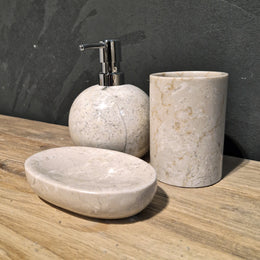 Beiger Marmor | Rund | 3-teiliges Set - Badgestaltung