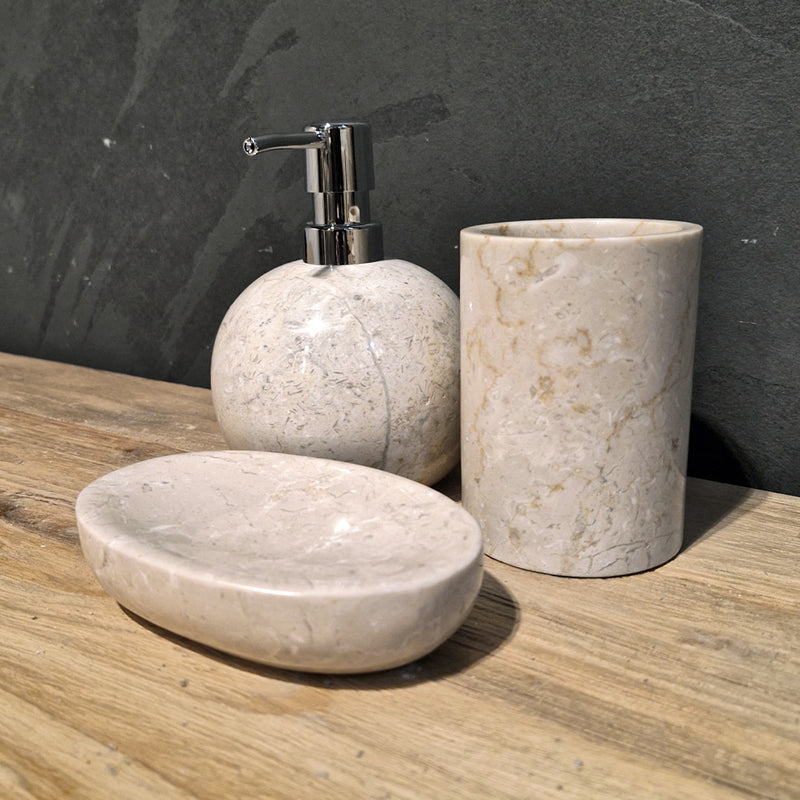 Beiger Marmor | Rund | 3-teiliges Set - Badgestaltung
