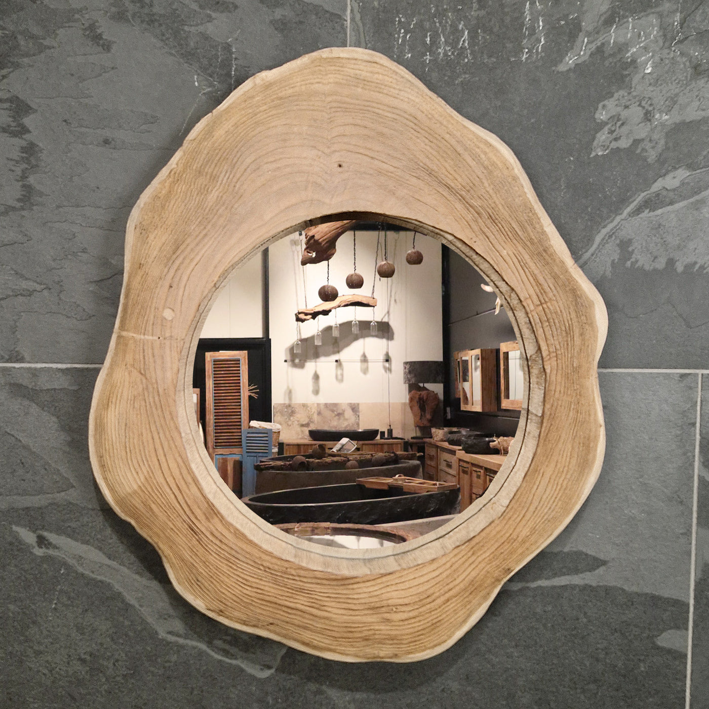 Wandspiegel Badspiegel aus Baumstumpf, H 1-6, in verschiedenen Größen, mit natürlicher Baumscheiben-Optik, Maße 56x48x7cm