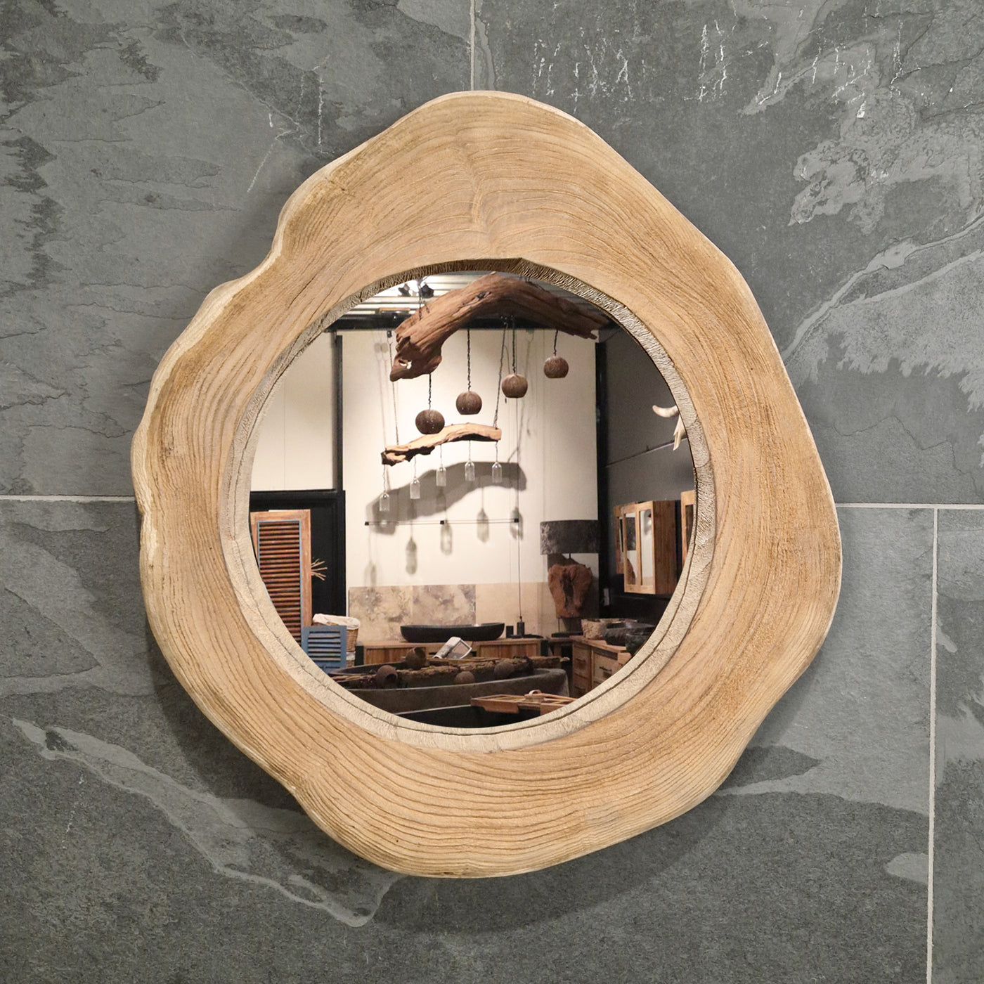 Wandspiegel Badspiegel aus Baumstumpf, rechteckig, 53x47x8 cm, für Badgestaltung, natürlicher Holzlook, verschiedene Größen
