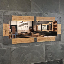 Moderner Wandspiegel aus recyceltem Teakholz, Badspiegel in verschiedenen Größen, Baumstumpf Badgestaltung, Sample, 160x70x4cm