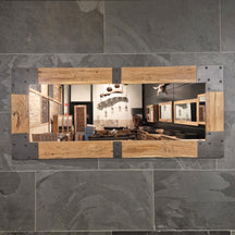 Wandspiegel Badspiegel aus recyceltem Teakholz, rechteckig, 160x70x4cm, Baumstumpf, Badgestaltung, modernes Design