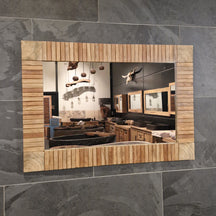 Wandspiegel Badspiegel aus recyceltem Teakholz, rechteckig, 100x70x4cm, für moderne Badgestaltung, von Baumstumpf