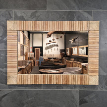 Wandspiegel Badspiegel aus recyceltem Teakholz, 100x70x4cm, für Badgestaltung, von Baumstumpf, stilvoll und umweltfreundlich