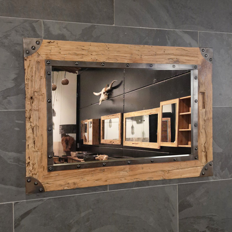 Wandspiegel Badspiegel | S 1-11 | Recyceltes Teakholz | Verschiedene Größen - Sample 4 - 105 x 75 x 4 cm - Badgestaltung