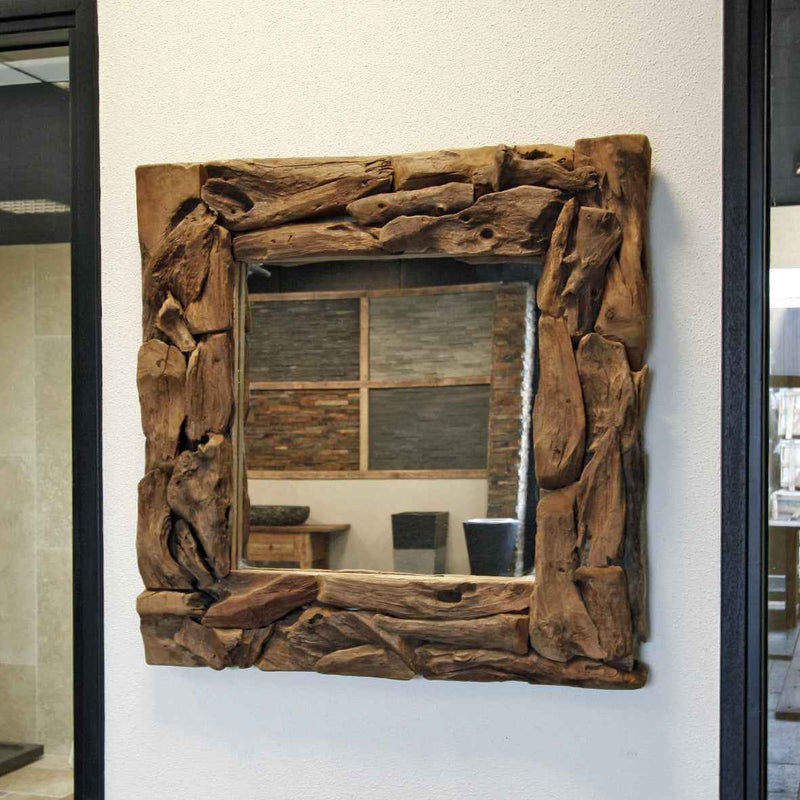 Wandspiegel Badspiegel | Recyceltes Teakholz | 88 x 88 cm