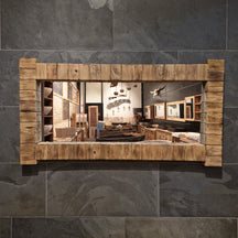 Teakholz-Spiegel für Badgestaltung, Einzelstück, Maße 154 x 81 x 8 cm, von MIT BLOCK, mit eleganter Holzrahmenoptik