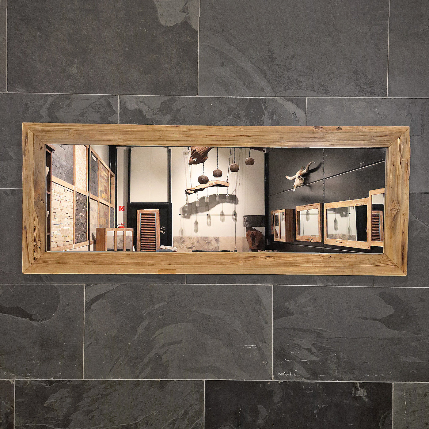 Recycelter Teakholz-Badspiegel in Unikat-Design, STANDARD, mit verschiedenen Größen, elegantes Badezimmer-Accessoire, natürliche Optik