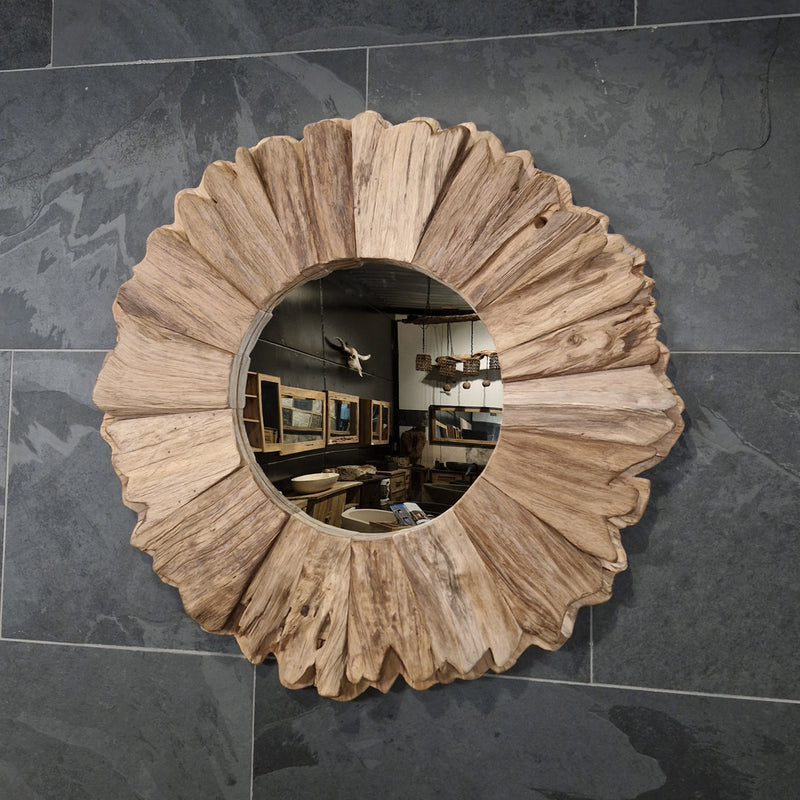 Wandspiegel Badspiegel | G 1-3 | Recyceltes Teakholz | Verschiedene Größen - G2 - R 85 x 6 - Badgestaltung