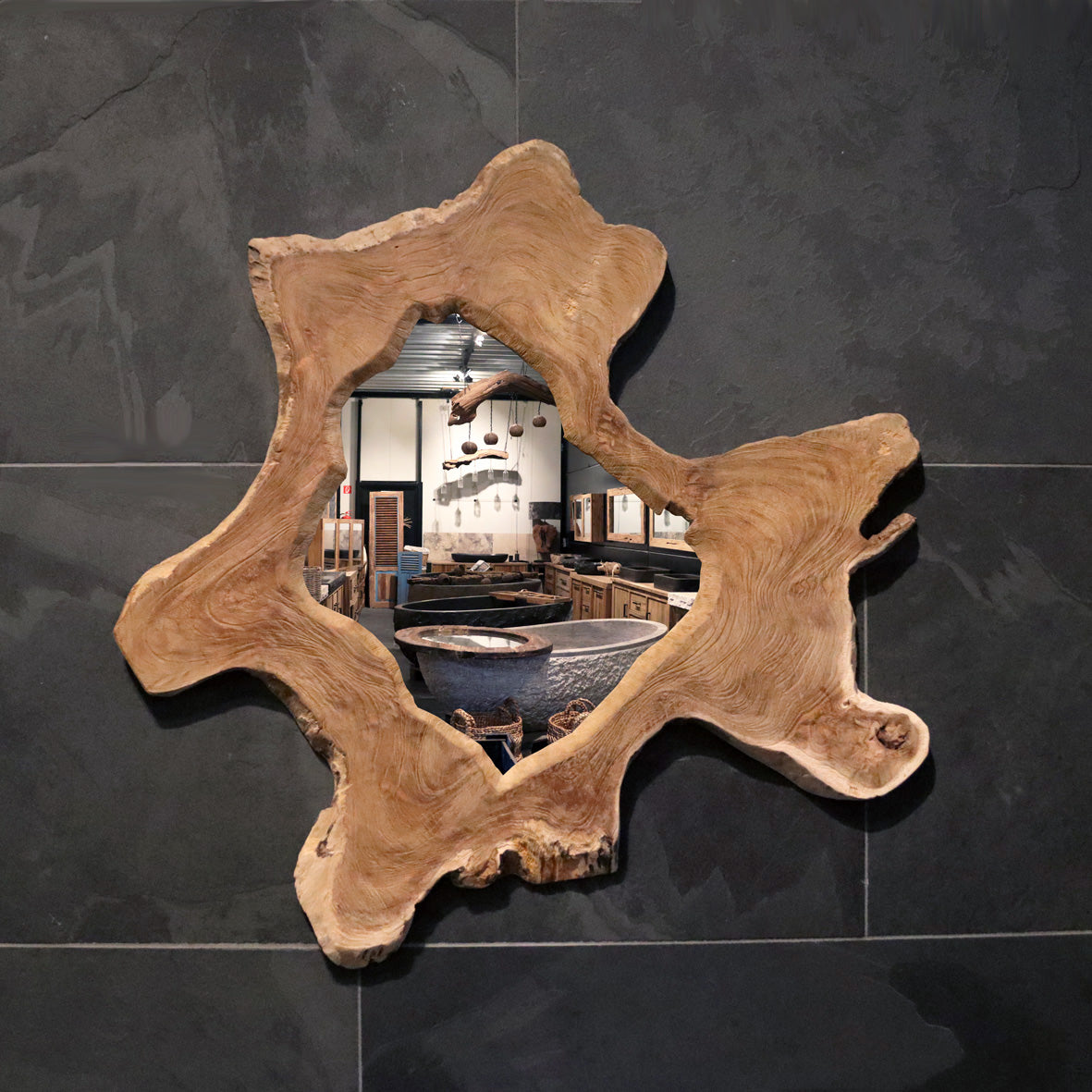 Wandspiegel Badspiegel aus recyceltem Teakholz, Nr. 3 - 24, in verschiedenen Größen, für moderne Badgestaltung.