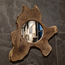 Runder Wandspiegel aus Baumstammscheibe, Badspiegel, Baumstumpf-Design, in verschiedenen Größen, mit natürlicher Holzoptik