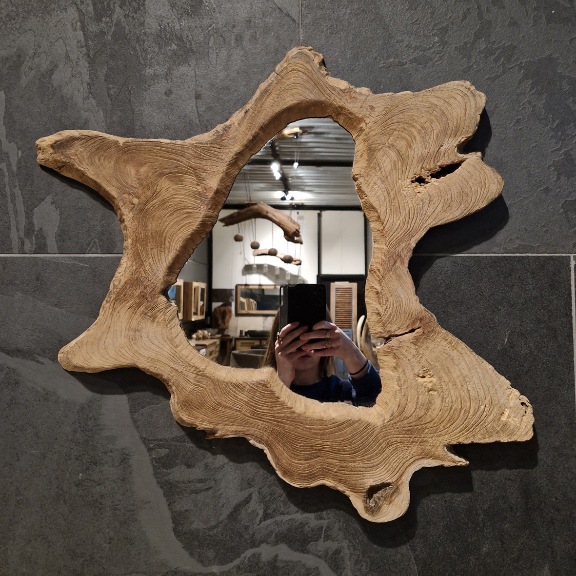 Wandspiegel Badspiegel aus Baumstumpf, rechteckig, mit Holzrahmen, verschieden Größen, für moderne Badgestaltung
