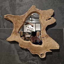 Wandspiegel Badspiegel aus Baumstumpf, rechteckig, mit Holzrahmen, verschieden Größen, für moderne Badgestaltung