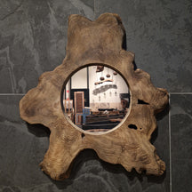 Wandspiegel Badspiegel aus Baumscheibe, F 1-10, in verschiedenen Größen, für moderne Badgestaltung, mit natürlichem Holzlook