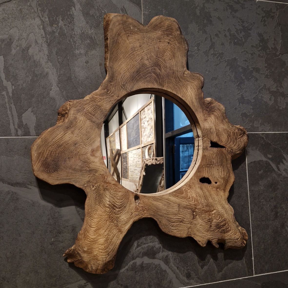 Wandspiegel Badspiegel aus Baumstumpf, rechteckig, mit Holzrahmen, in verschiedenen Größen, für Badgestaltung