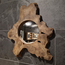 Wandspiegel Badspiegel aus Baumscheibe, rechteckig, mit natürlicher Holzoptik, in verschiedenen Größen, für moderne Badgestaltung