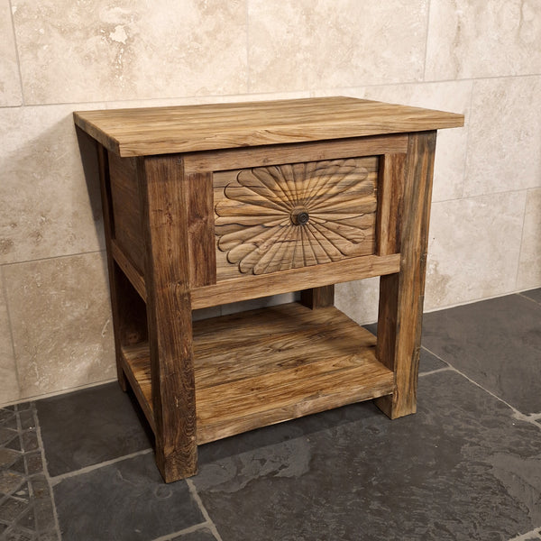 Unterschrank mit Carving Schublade | Recyceltes Teakholz | Sulawesi 1