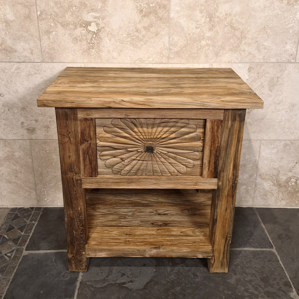 Unterschrank mit Carving Schublade | Recyceltes Teakholz | Sulawesi 1