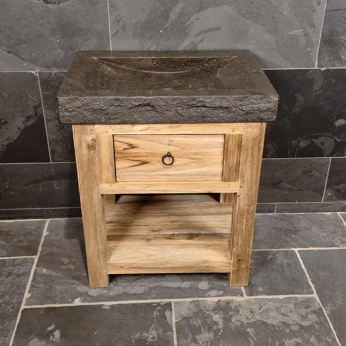 Kleiner Unterschrank mit Waschtisch | Aus recyceltem Teakholz gefertigt | Model 1 - Badgestaltung