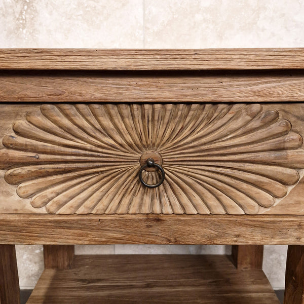 Unterschrank mit Carving Schublade | Recyceltes Teakholz | Sulawesi 1