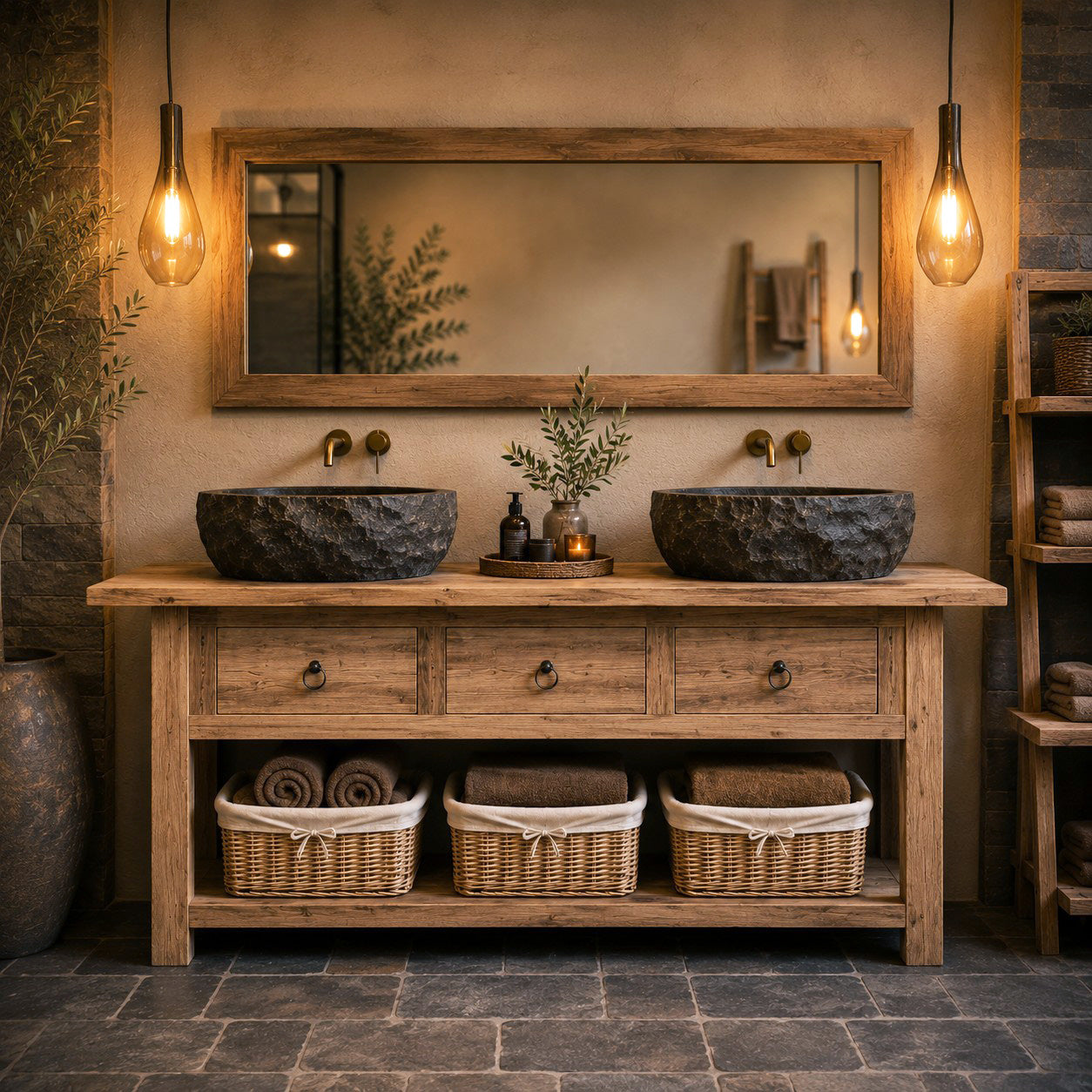 Unterschrank aus Teakholz | Badezimmermöbel im Naturstil | Model 1-4