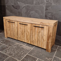 Recycelter Teak-Badunterschrank von Sumatra, robustes Badmöbel mit natürlichem Holzdesign, Maße 180x52x80cm.