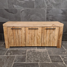 Recycelter Teak-Badunterschrank von Sumatra, robustes Badezimmermöbel mit natürlicher Holzoptik, Maße 180x52x80cm