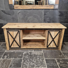 Unterschrank mit Schiebetüren aus recyceltem Teakholz, Badgestaltung, Surakarta, Maße 186x55x80cm, natürliche Holzoptik