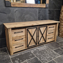 Unterschrank mit Schiebetüren aus recyceltem Teakholz, Surakarta, für Badgestaltung, 186x55x80cm, edles Holzdesign
