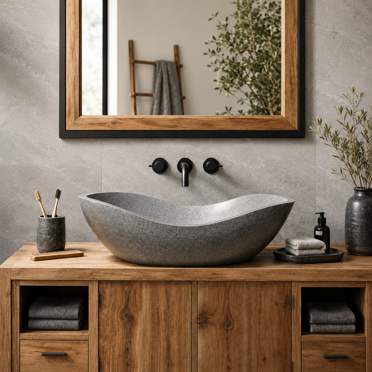 Wasbak | Grijze terrazzo | 60 x 40 x 18 cm