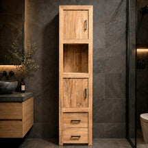 Massief houten hoge kast voor badkamer | Rustieke elegantie van oud hout | Model 4