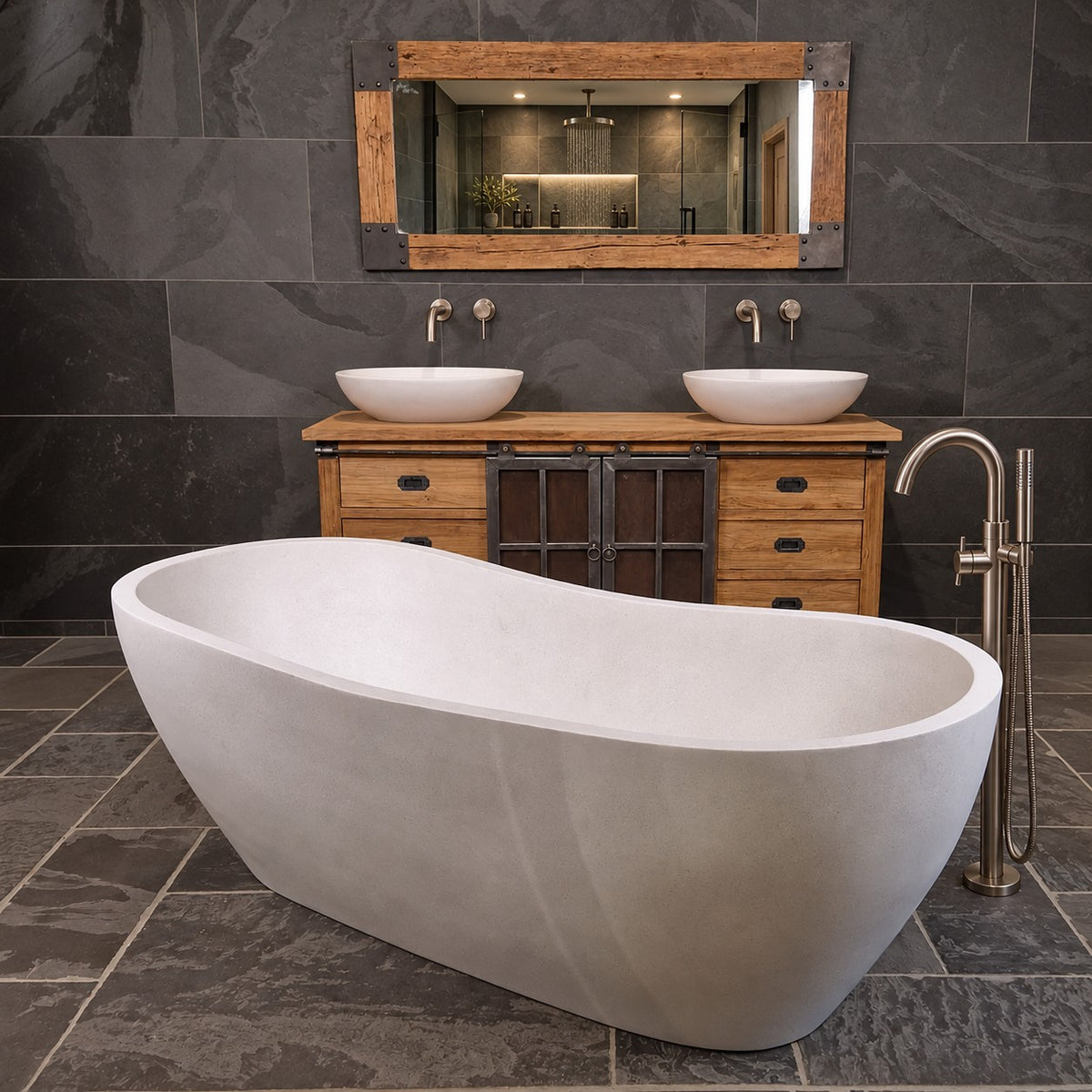 Badewanne freistehend | Terrazzo | gebrochenes Weiß