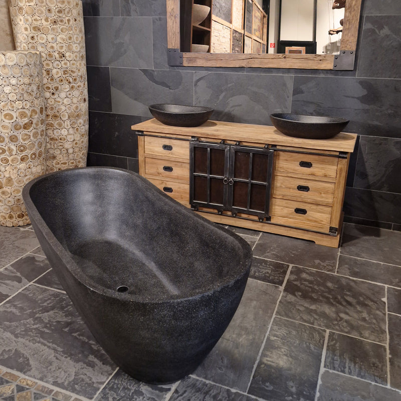 Badewanne freistehend | Terrazzo, schwarz | 180 x 80 x 58 | 2