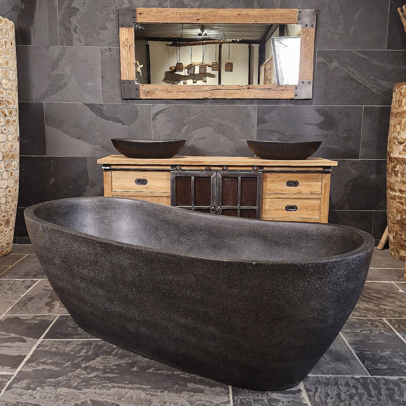 Badewanne freistehend | Terrazzo, schwarz | 180 x 80 x 58 | 4