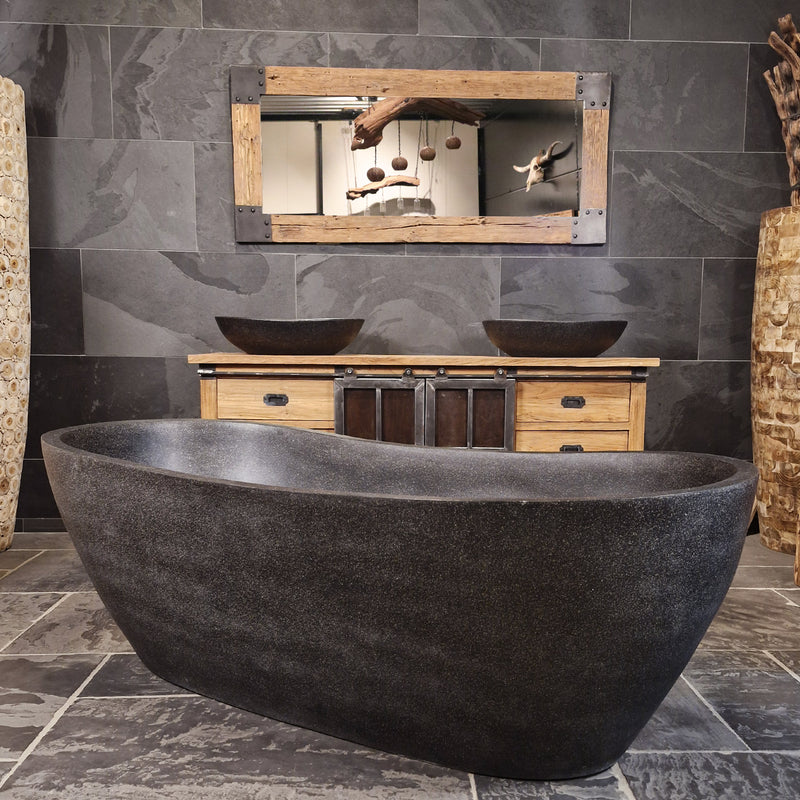 Badewanne freistehend | Terrazzo, schwarz | 180 x 80 x 58 | 5