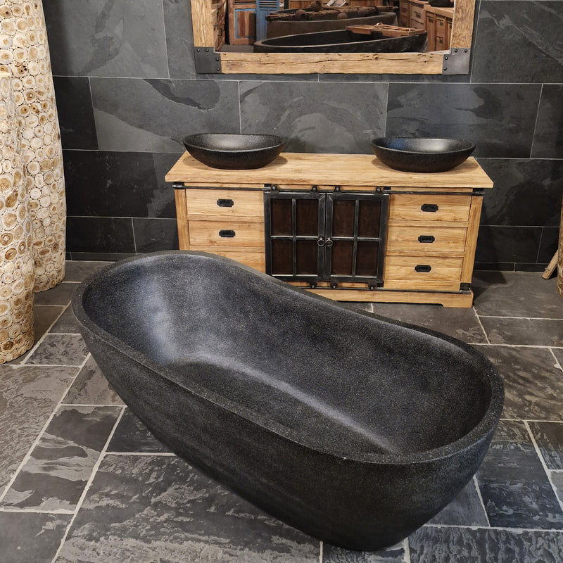 Badewanne freistehend | Terrazzo, schwarz | 180 x 80 x 58 | 8