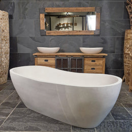 Badewanne freistehend | Terrazzo gebrochenes Weiß - Badgestaltung