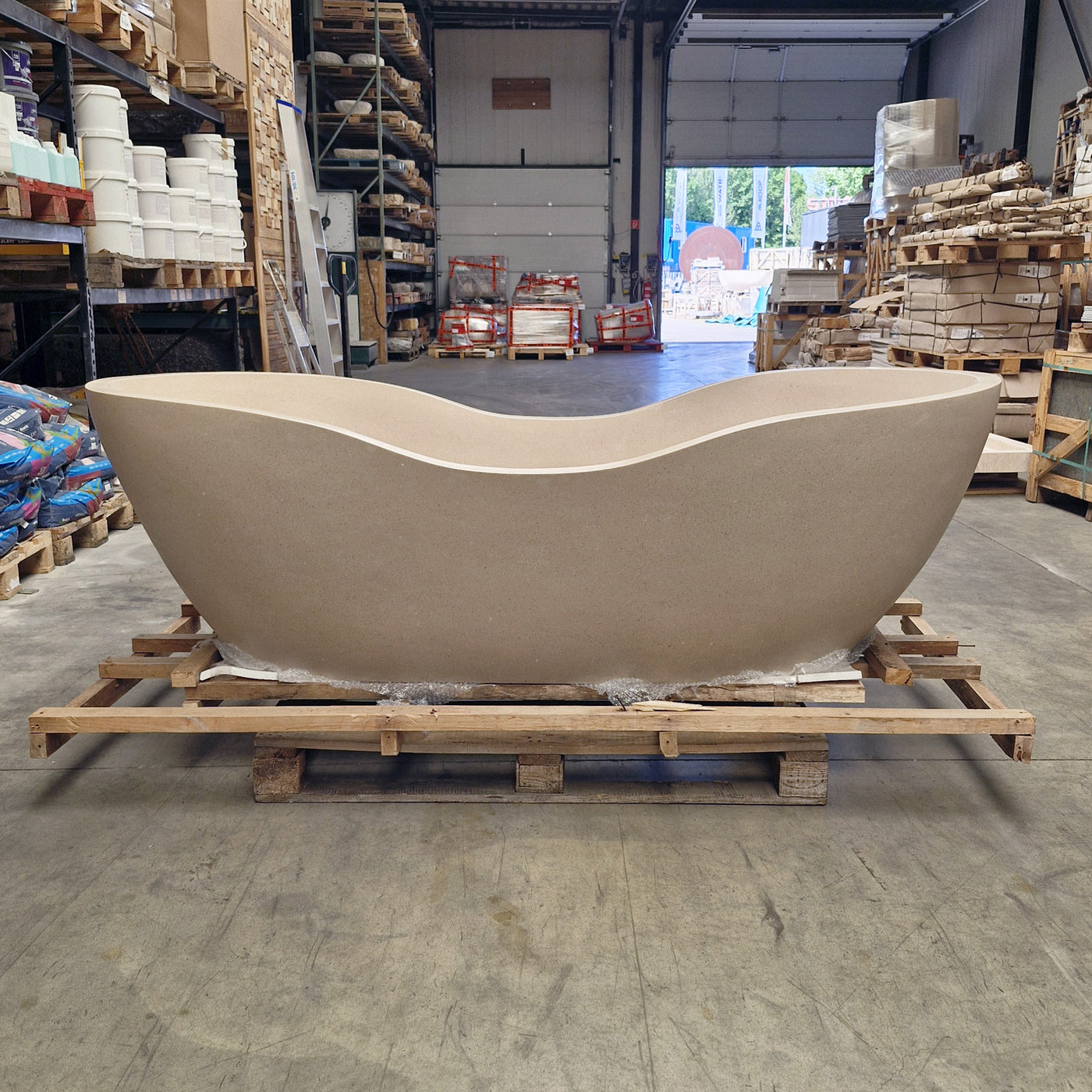 Freistehende Badewanne Thalassa Thalassa mit Terrazzo-Creme-Design, 200x90 cm, elegante Badgestaltung für modernes Badezimmer