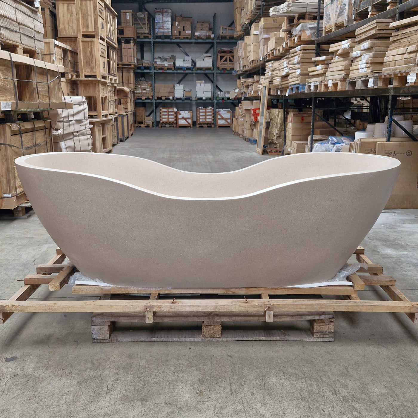 Freistehende Badewanne Thalassa Thalassa, Terrazzo-Cream, 200x90 cm, modernes Badgestaltung, elegante Badewanne in Creme.