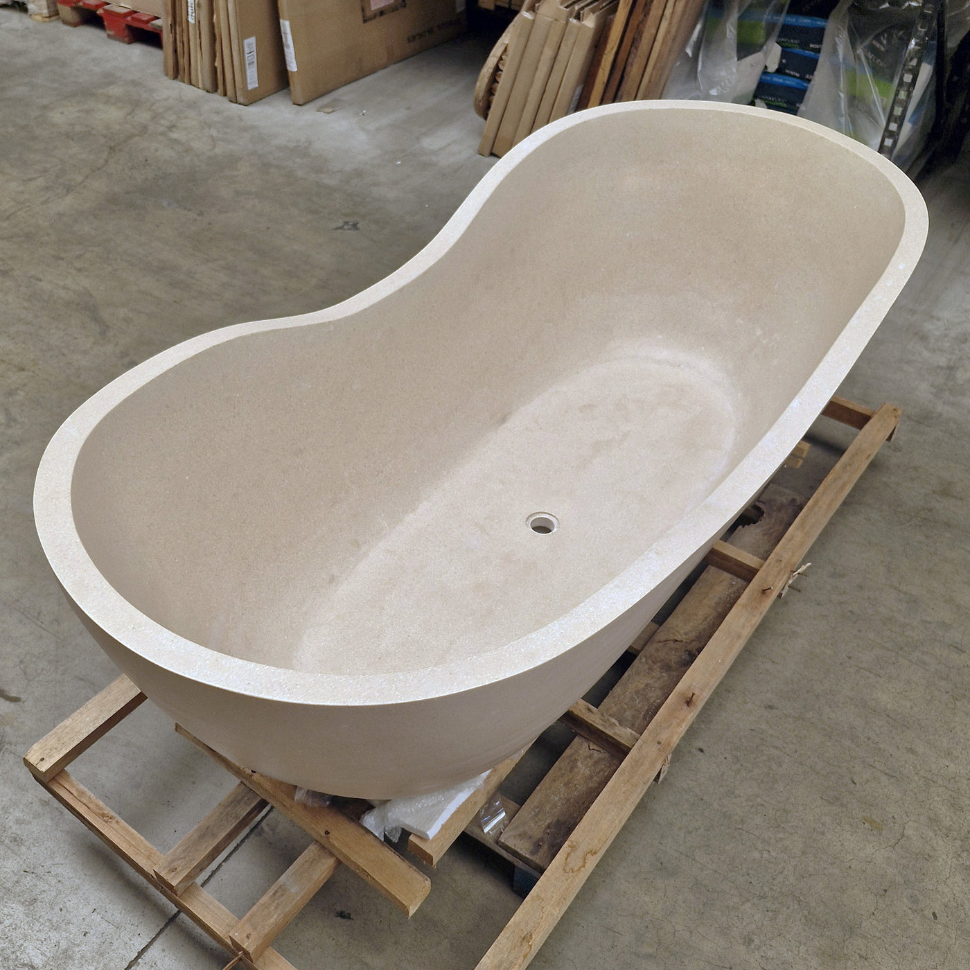 Freistehende Badewanne Thalassa Thalassa in Terrazzo-Cream, 200x90 cm, modernes Badgestaltung, elegante Badewanne.