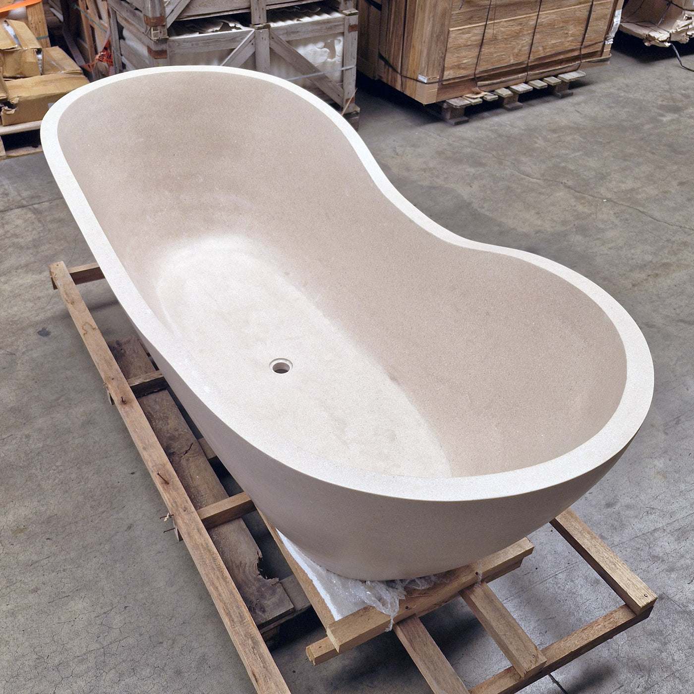 Freistehende Badewanne Thalassa Thalassa mit Terrazzo-Cream-Design, 200x90cm, moderne Badgestaltung