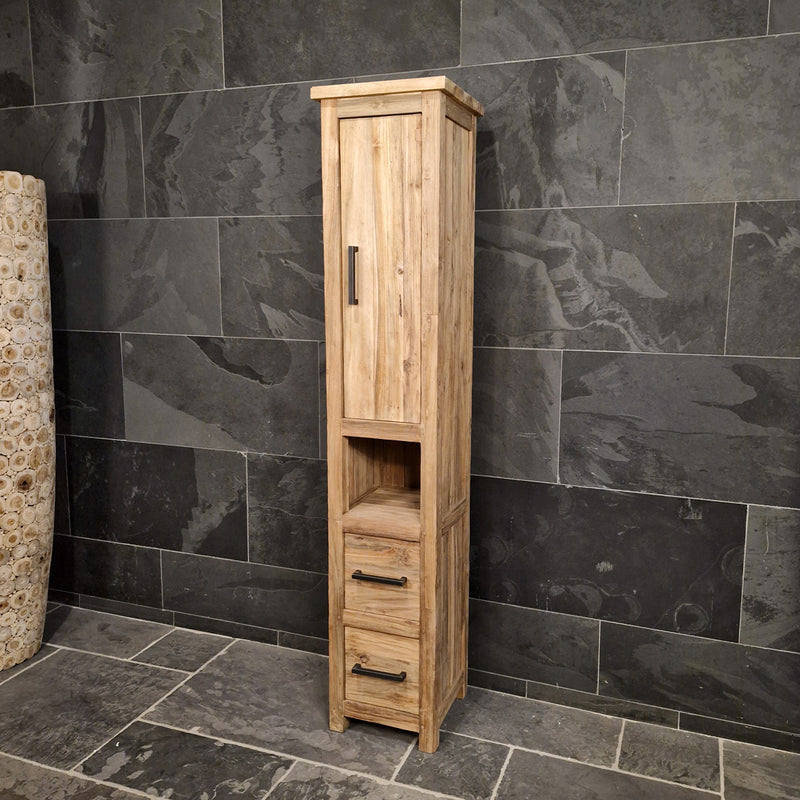 Badezimmer Hochschrank | Teakholz massiv | Nachhaltige Handarbeit | Model 2 - Afrika Naturstein & Teak Shop