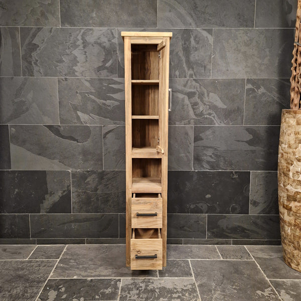 Badkamer hoge kast | Massief teakhout | Duurzaam handgemaakt | Model 2