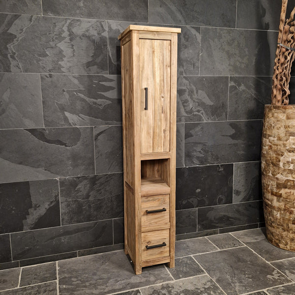 Badezimmer Hochschrank | Teakholz massiv | Nachhaltige Handarbeit | Model 2