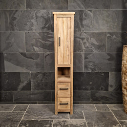 Badezimmer Hochschrank | Teakholz massiv | Nachhaltige Handarbeit | Model 2 - Afrika Naturstein & Teak Shop