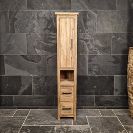 Badezimmer Hochschrank | Teakholz massiv | Nachhaltige Handarbeit | Model 2 - Afrika Naturstein & Teak Shop