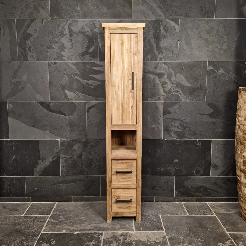 Badezimmer Hochschrank | Teakholz massiv | Nachhaltige Handarbeit | Model 2 - Afrika Naturstein & Teak Shop