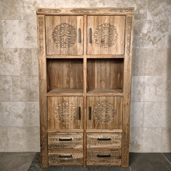 Hochschrank mit Carving Türen | Recyceltes Teakholz | Timor 8
