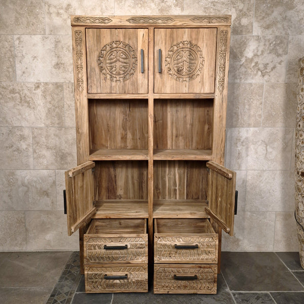 Hochschrank mit Carving Türen | Recyceltes Teakholz | Timor 8