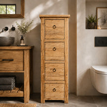 Hoge kast voor badkamer | Teakhout | Smal en functioneel | Model 9